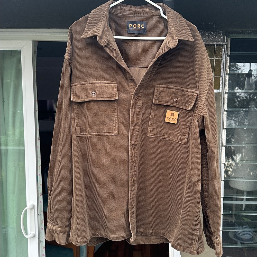 PORC Romanian Streetwear Corduroy Shirt Jacket Oversized XXL Brown